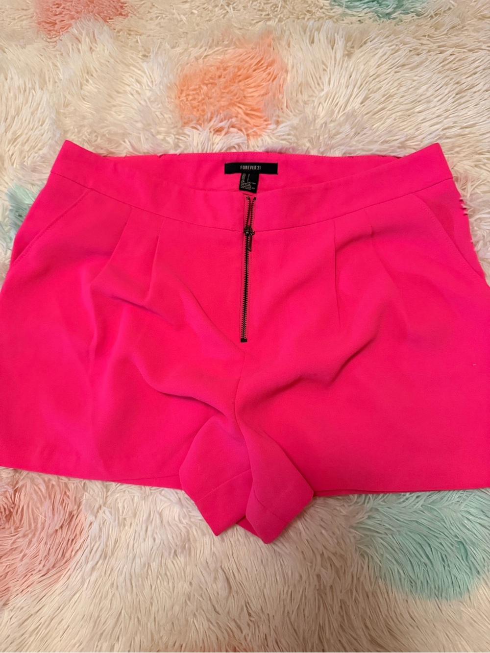 Forever 21 Bright Hot Pink High-Waist Zip Front Women's Shorts